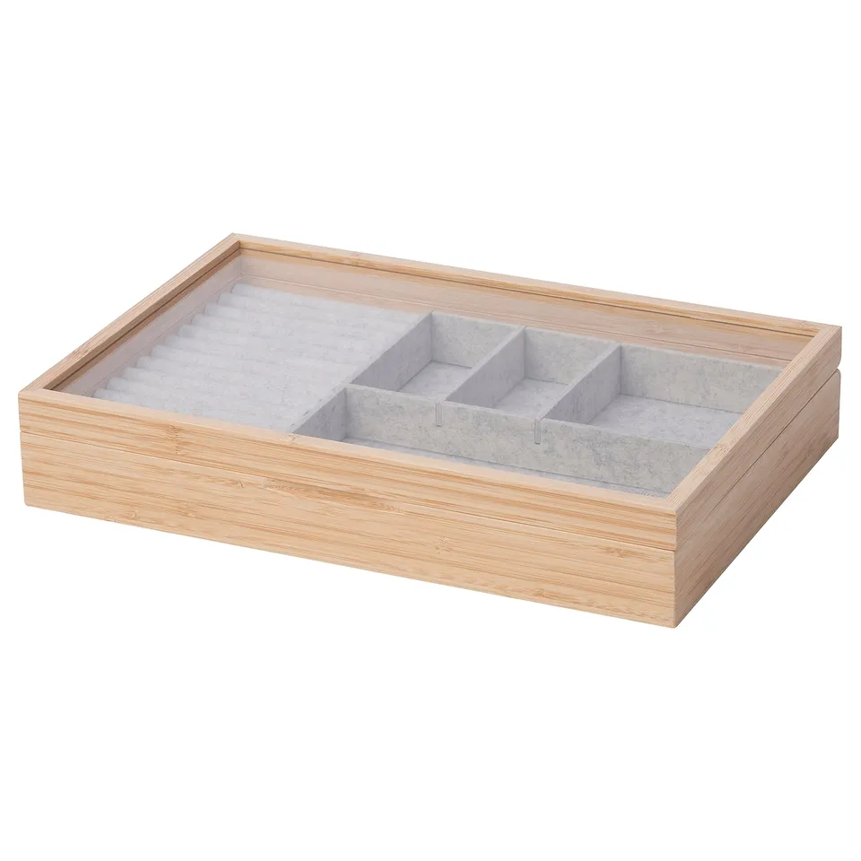 HALSREM wooden jewellery box with compartments, light finish.