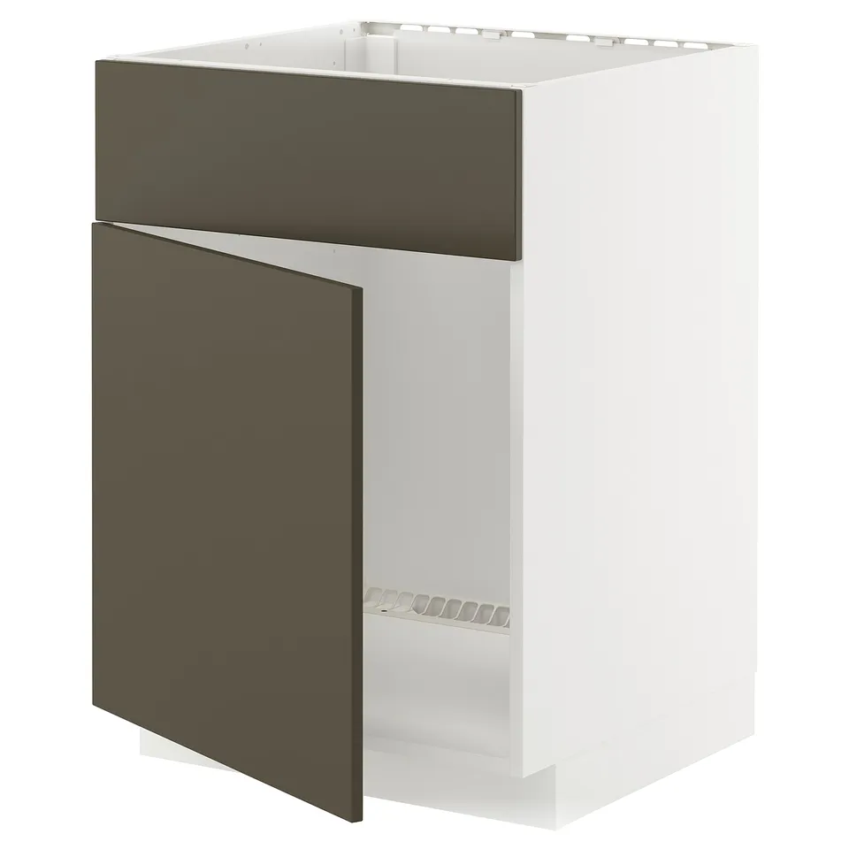 Modern kitchen cabinet in white & dark brown by ikea METOD, rectangular shape with flat panels.