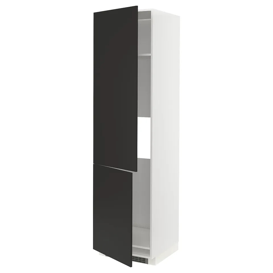 METOD kitchen unit, black and white, tall, modern, with adjustable shelf.