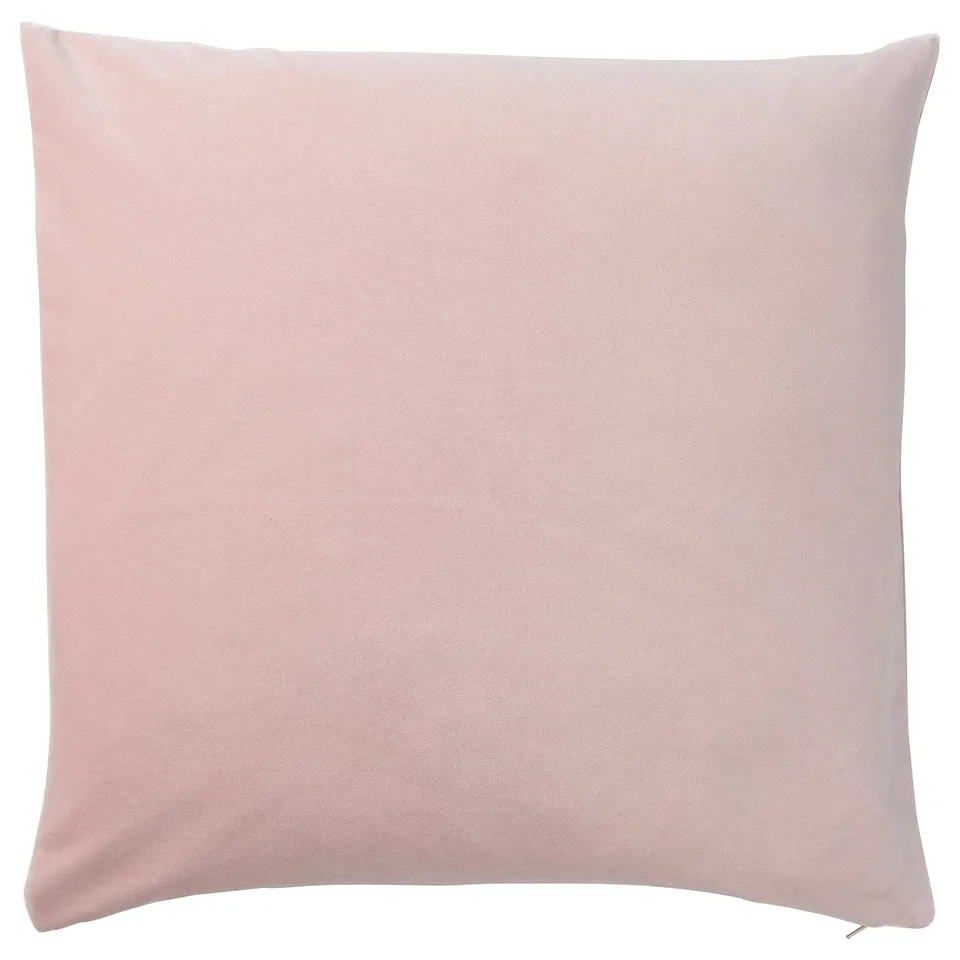 SANELA cushion, light pink, square, smooth velvet, simple design.