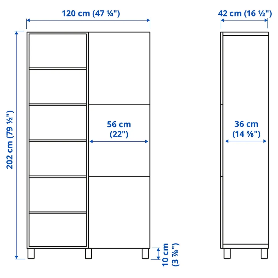 Illustration with measurements for the product: BESTÅ.