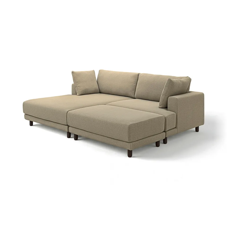 A beige UPPÅKRA sectional sofa with a modern, airy design. The sofa has deep cushions and is supported by wooden legs.