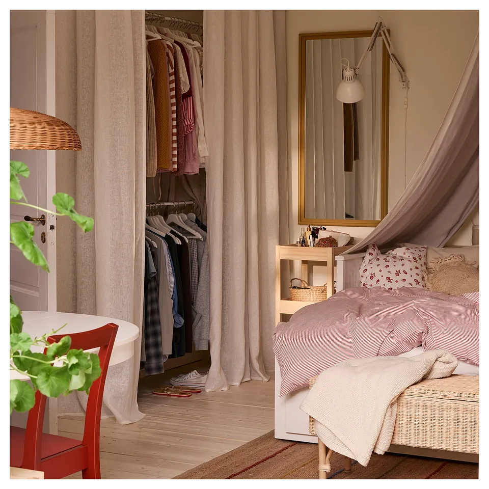 DYTÅG Curtains, 1 pair, white/with heading tape, 145x250 cm