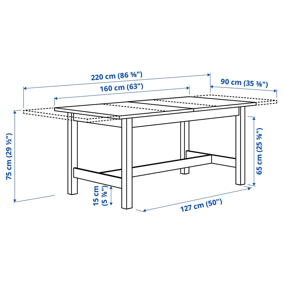 KARSKÄR Table and 4 chairs, rubberwood, 160/220x90 cm