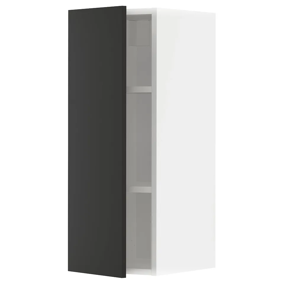 METOD kitchen cabinet in black with white interior, rectangular, two shelves.