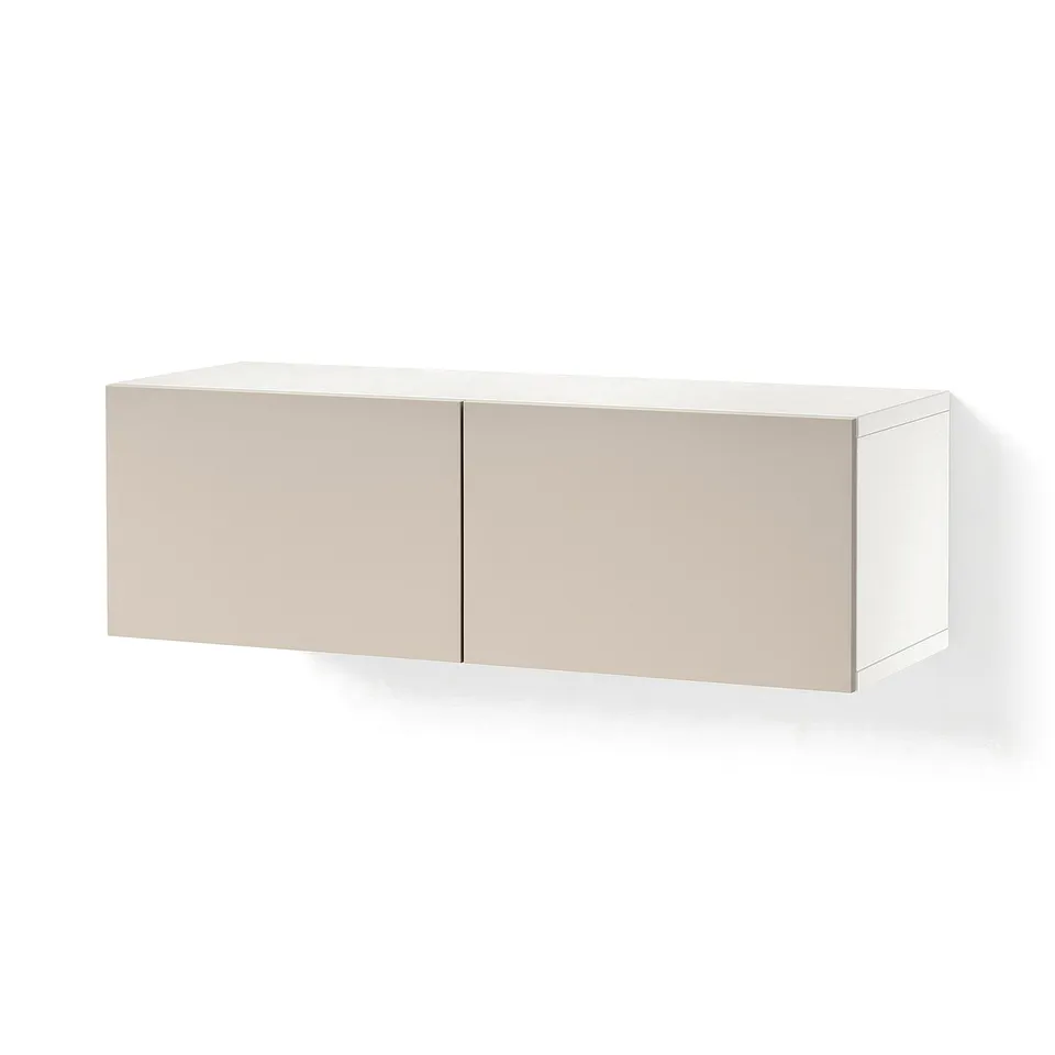 BESTÅ Shelf unit with doors, white/Lappviken light grey/beige, 120x42x38 cm