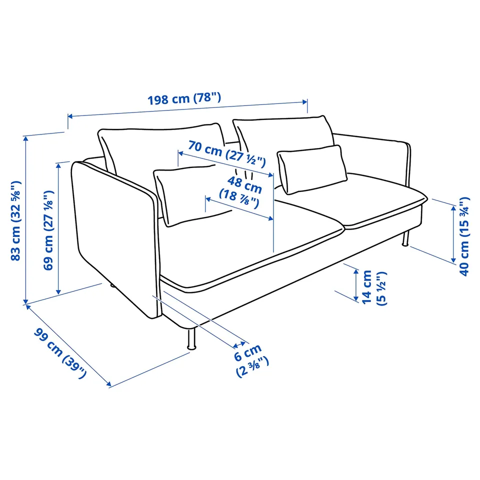 Illustration with measurements for the product: SÖDERHAMN.