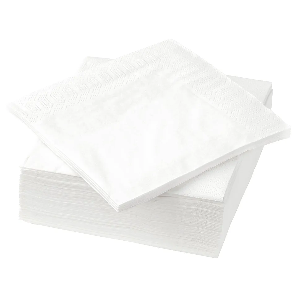 Stack of white rectangular FANTASTISK napkins, pure and clean, neatly folded.