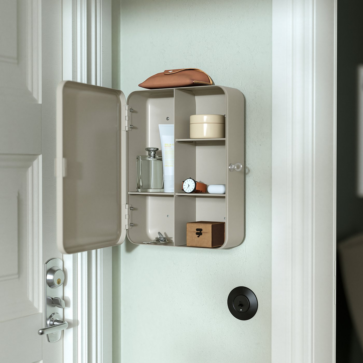 HUSBYÅN Wall cabinet, dark green, 28x11x37.5 cm