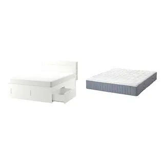 BRIMNES/VÅGSTRANDA Bed with 28cm thick mattress, pocket sprung, foam,7 comfort zones, extra firm
