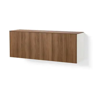 BESTÅ wall-mounted cabinet combination, white Lappviken/brown walnut effect, 180x42x65 cm