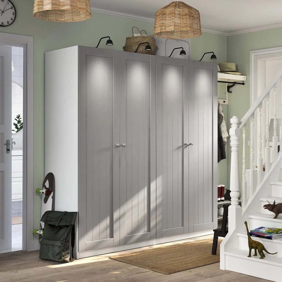 Grey GULLABERGh wardrobe with backpack and basket.