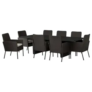 VITTSKÄR table and 8 chairs, outdoor plastic rattan dark grey/Frösön/Duvholmen beige, 264x96 cm