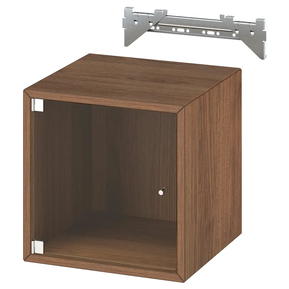 EKET Wall cabinet with glass door, brown walnut effect, 35x35x35 cm