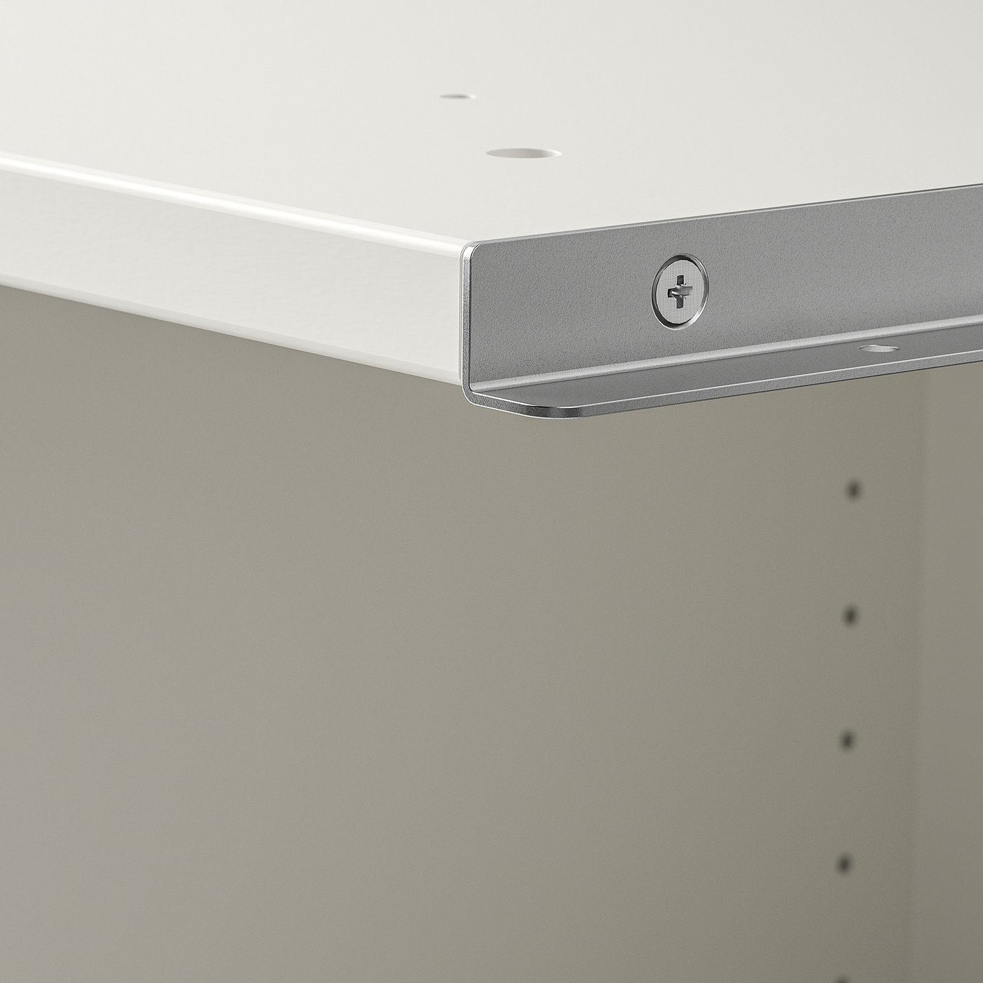 Close-up of a modern white wardrobe with a sleek metal handle, showing high-quality design and sturdy construction.