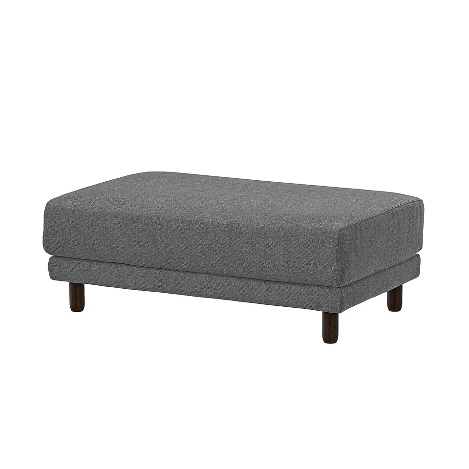 UPPÅKRA grey fabric ottoman; rectangular, wooden legs.