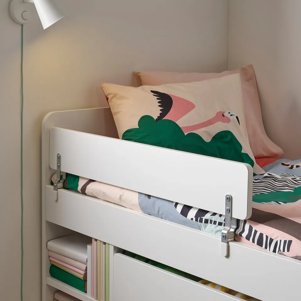 part: SLÄKT / NATTAPA bed frm w strg+guard rl+slat bd bse