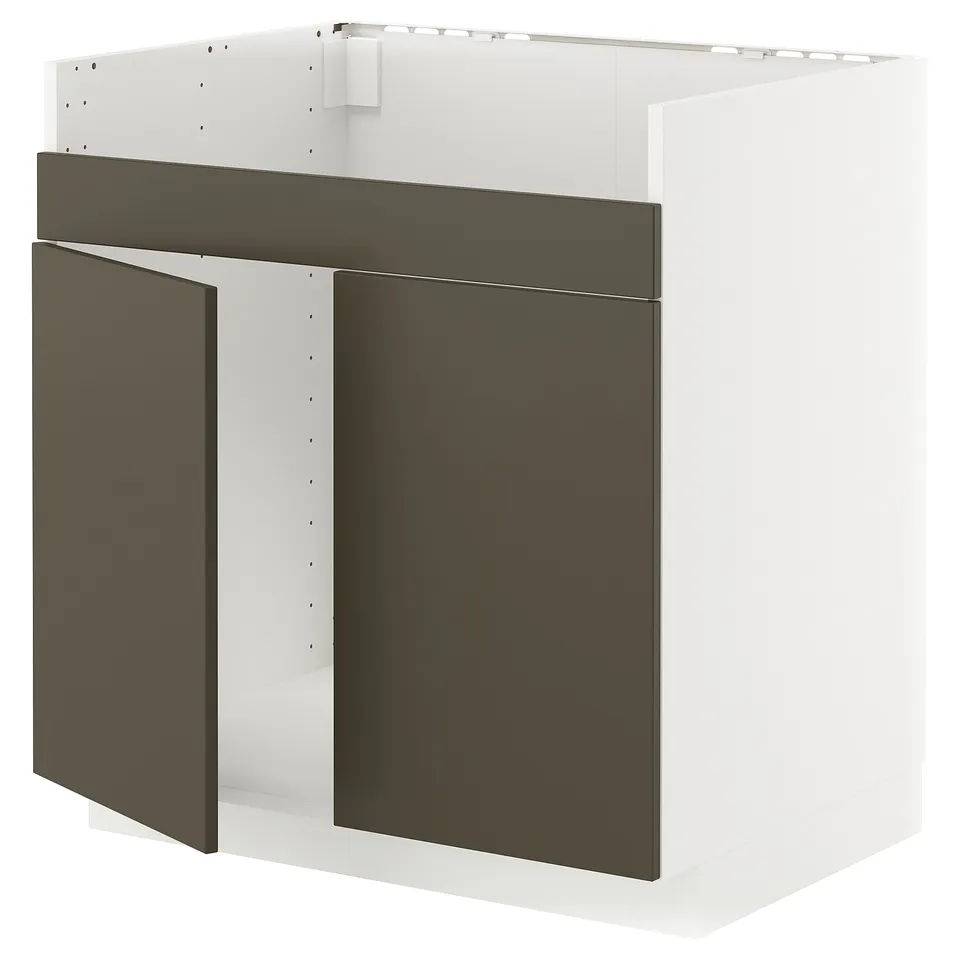 METOD kitchen unit - light grey, dark brown, 2 doors, open centre, sturdy frame.