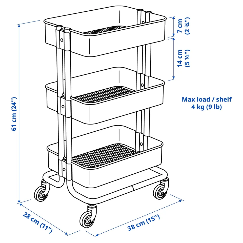 Illustration with measurements for the product: RÅSKOG.