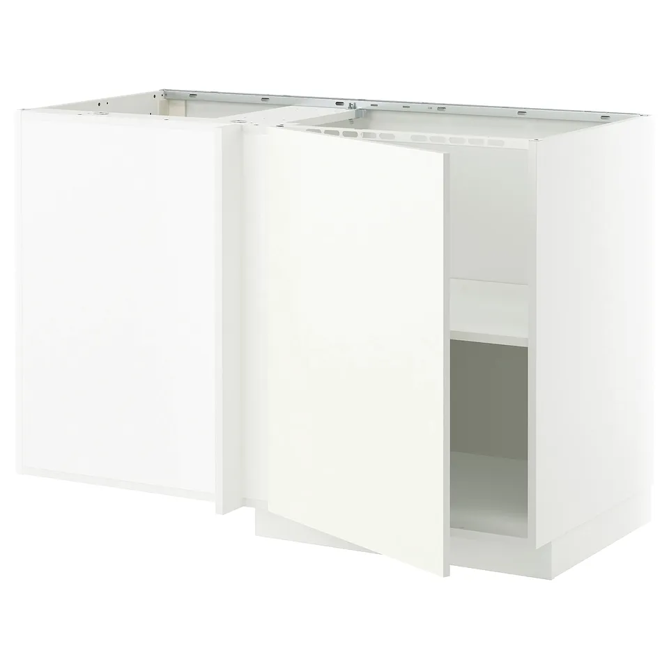White METOD kitchen cabinet set with shelves, modern design.