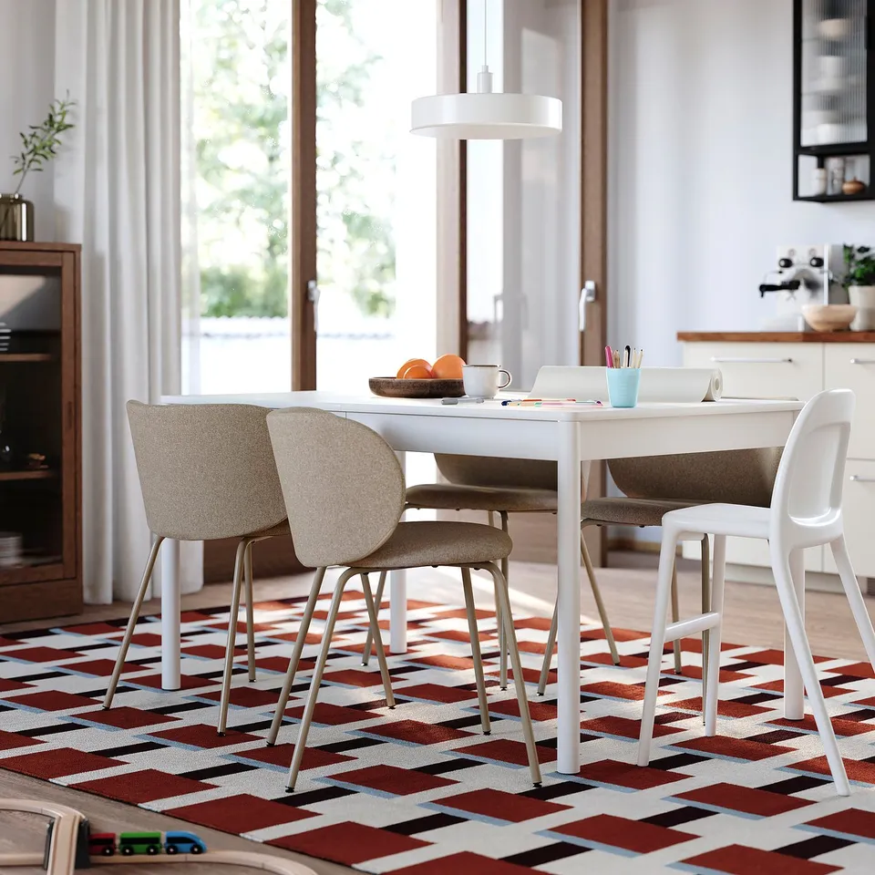 TONSTAD Table and 4 chairs, off-white/Tonerud dark beige, 140/196x85 cm