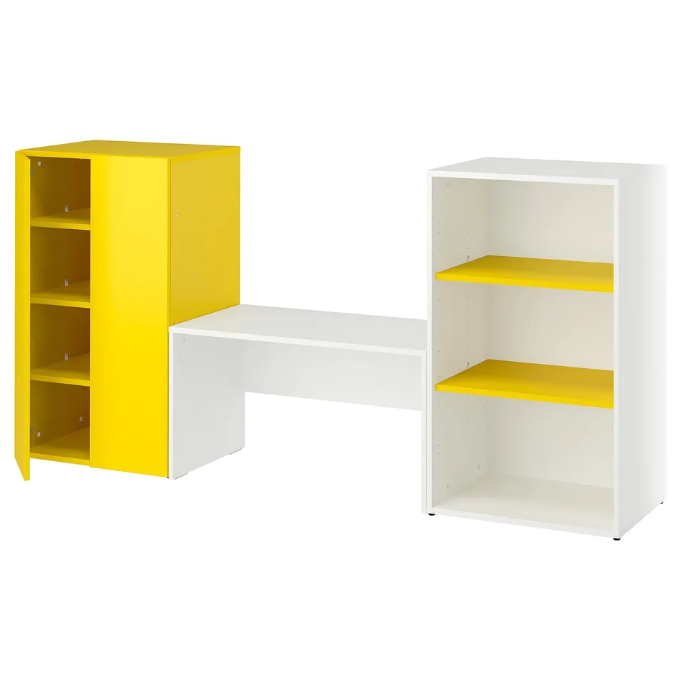 LASTARE Storage combination, white yellow/with bench, 210x42x101 cm