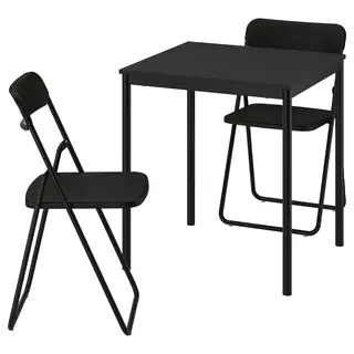 SANDSBERG / VIHALS table and 2 folding chairs, black black/black, 67x67 cm