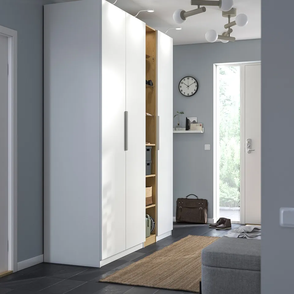 PAX / FORSAND Wardrobe combination, white white/oak effect, 185x60x236 cm