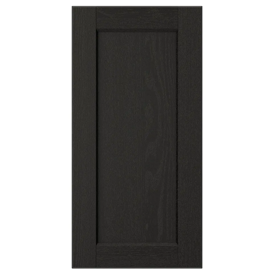 LERHYTTAN black kitchen cabinet door, square, with solid wood frame and inset panel.