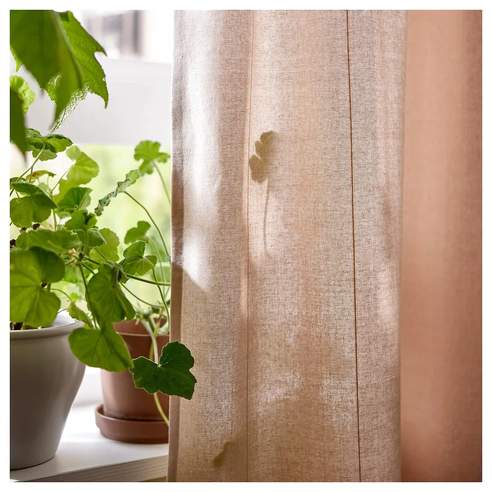 LENDA Curtains with tie-backs, 1 pair, light pink/with heading tape, 140x300 cm