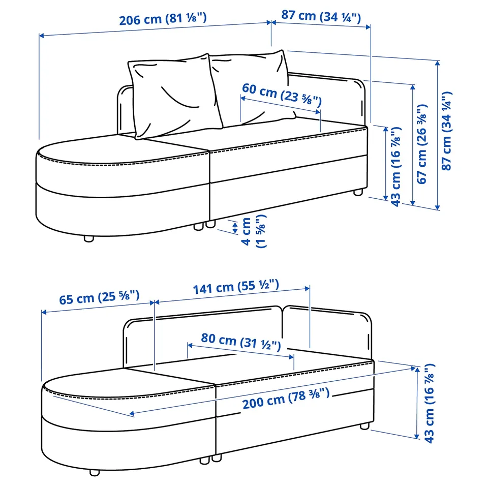 Illustration with measurements for the product: LINDÅKRA.
