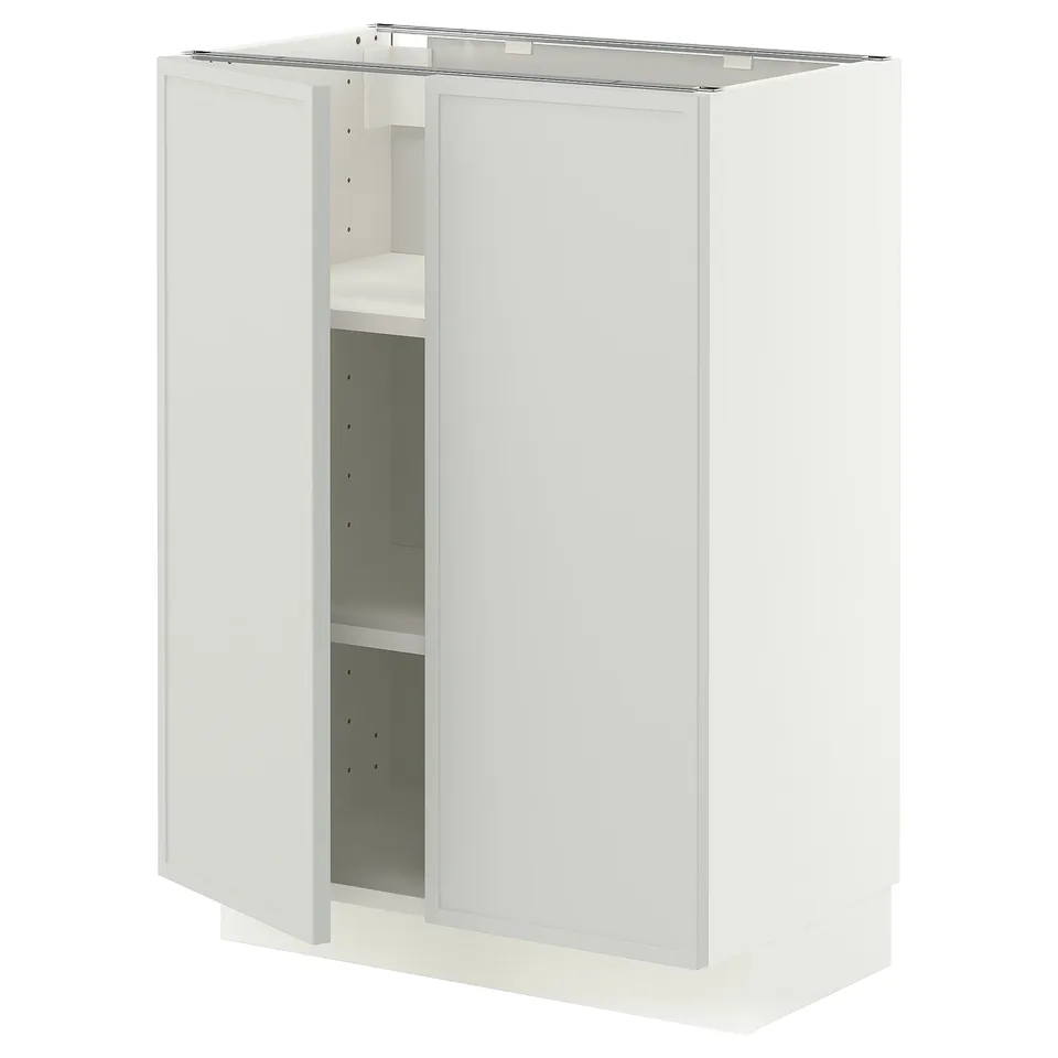 METOD Base cabinet with shelves/2 doors, white/Aspudden light grey, 60x37x80 cm