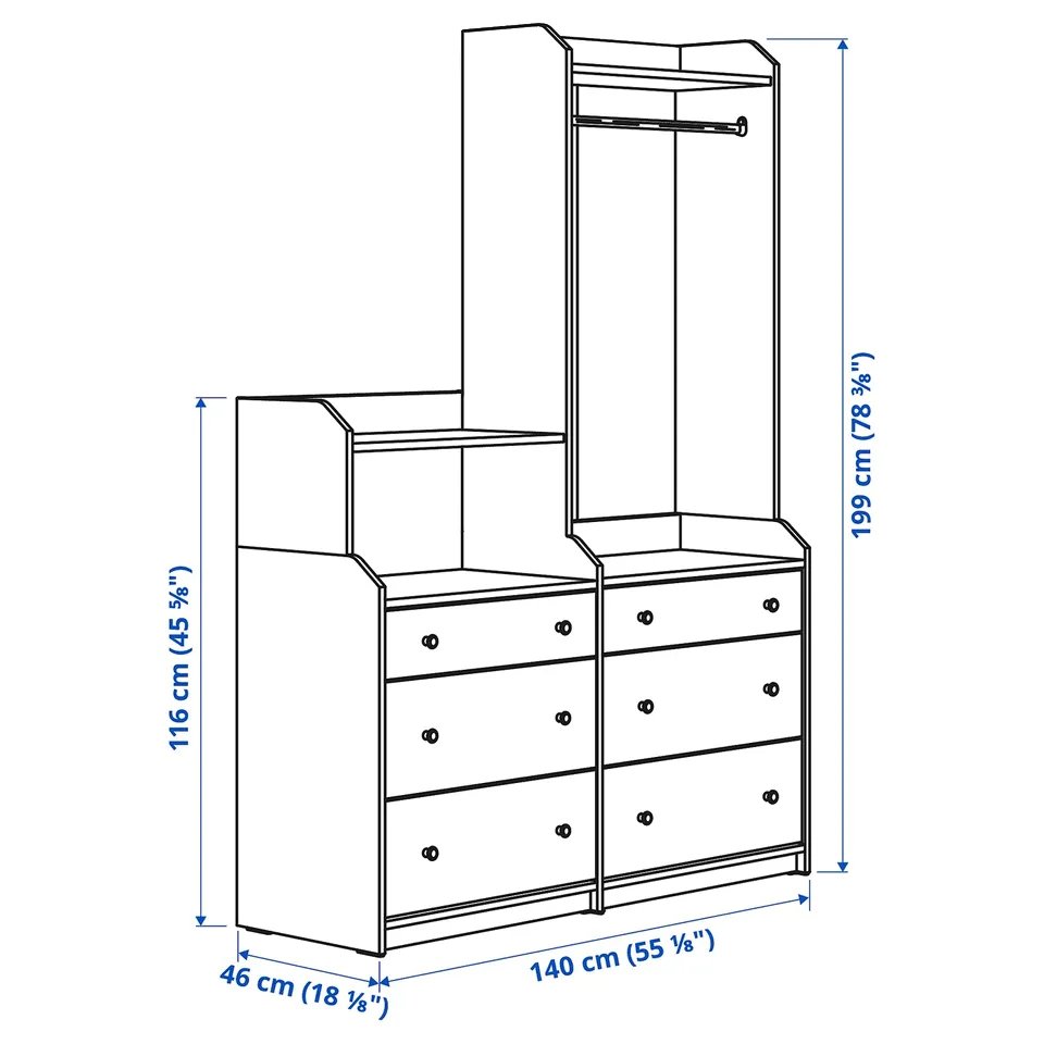 Illustration with measurements for the product: HAUGA.