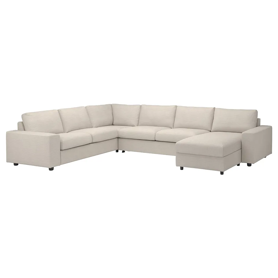 VIMLE beige sectional sofa with chaise, modern clean design, light-colored fabric.
