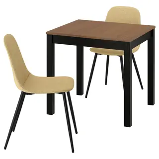 ÅLHULT / NORDMANSSKÄR table and 2 chairs, black/brown/Letafors yellow-beige black, 80x74 cm