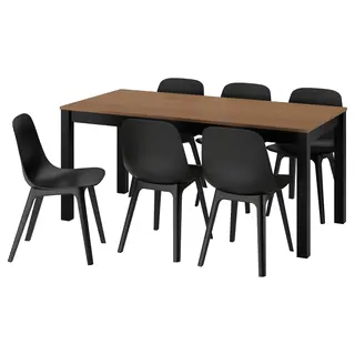 ÅLHULT / ODGER table and 6 chairs, black/brown/anthracite, 170x80 cm