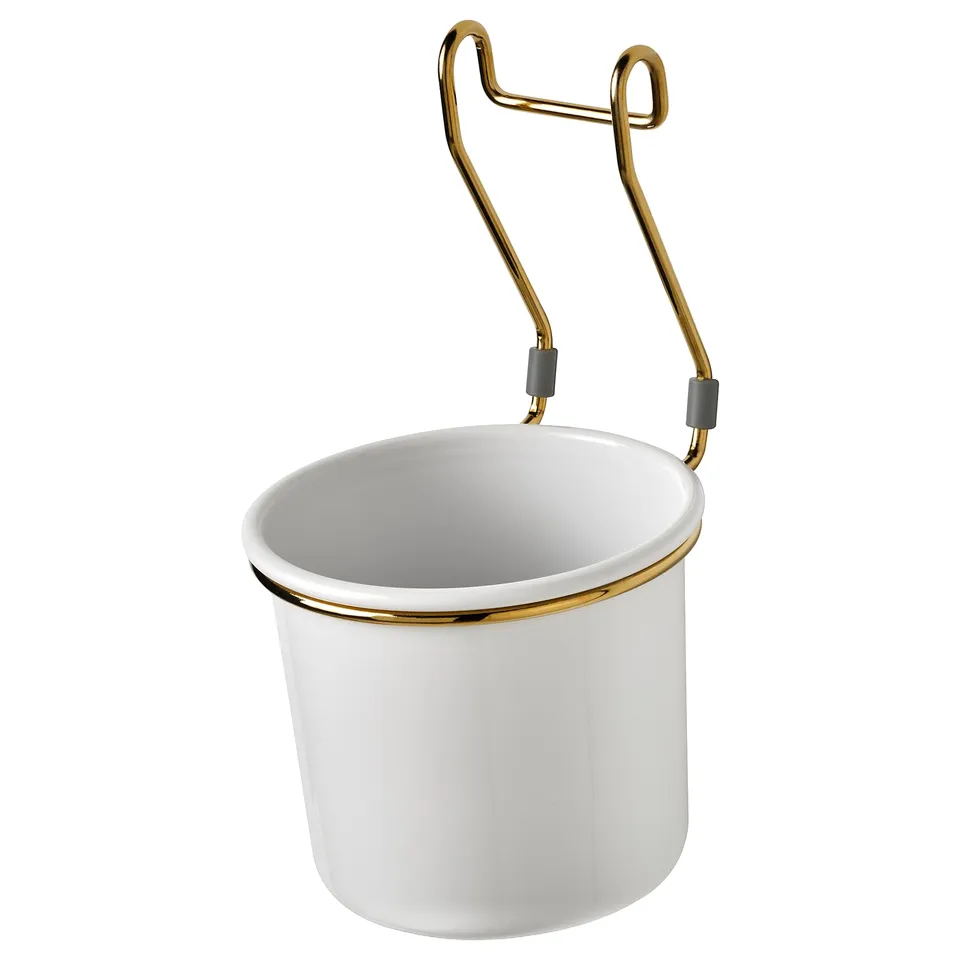 HULTARP hanging container, gold-rimmed, space-saving with sturdy hook.