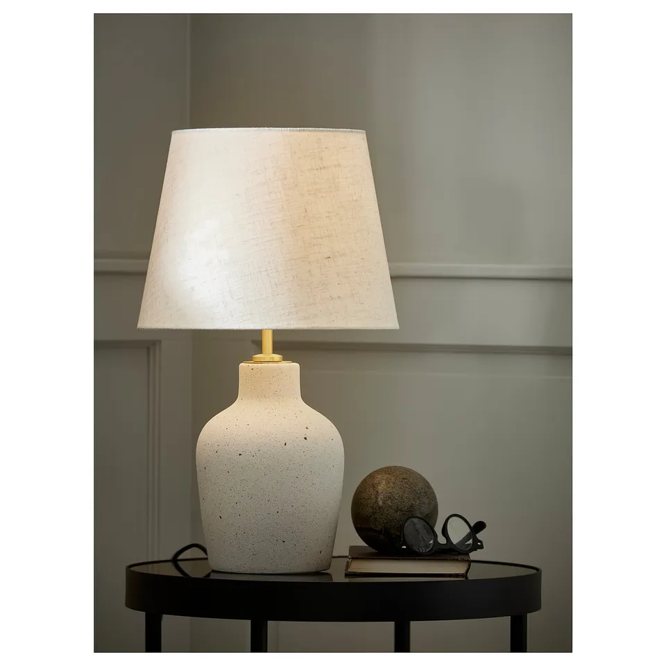 BLIDVÄDER Table lamp, off-white ceramic/beige, 50 cm