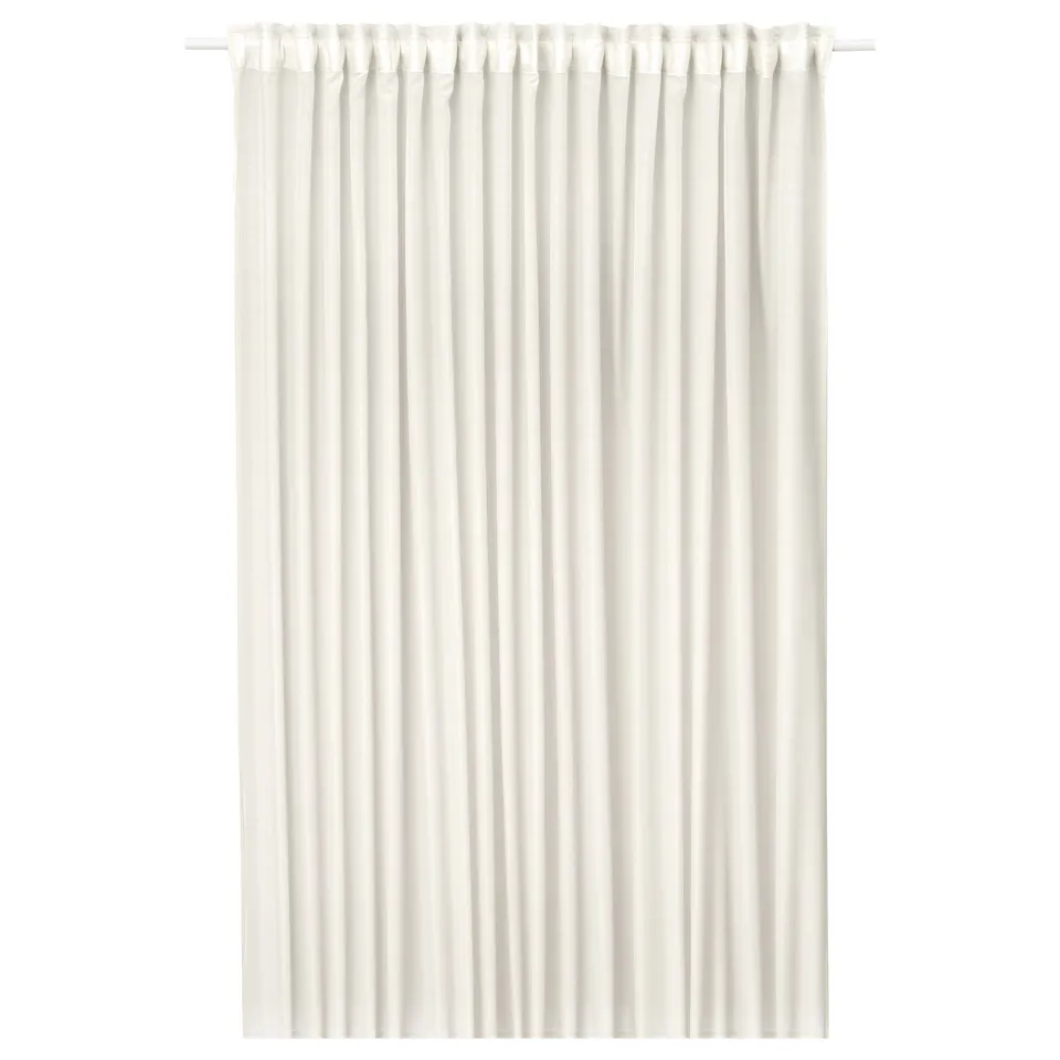 White STENFRÖ curtain heading tape for easy pleats, made from recycled polyester for eco-friendly style.