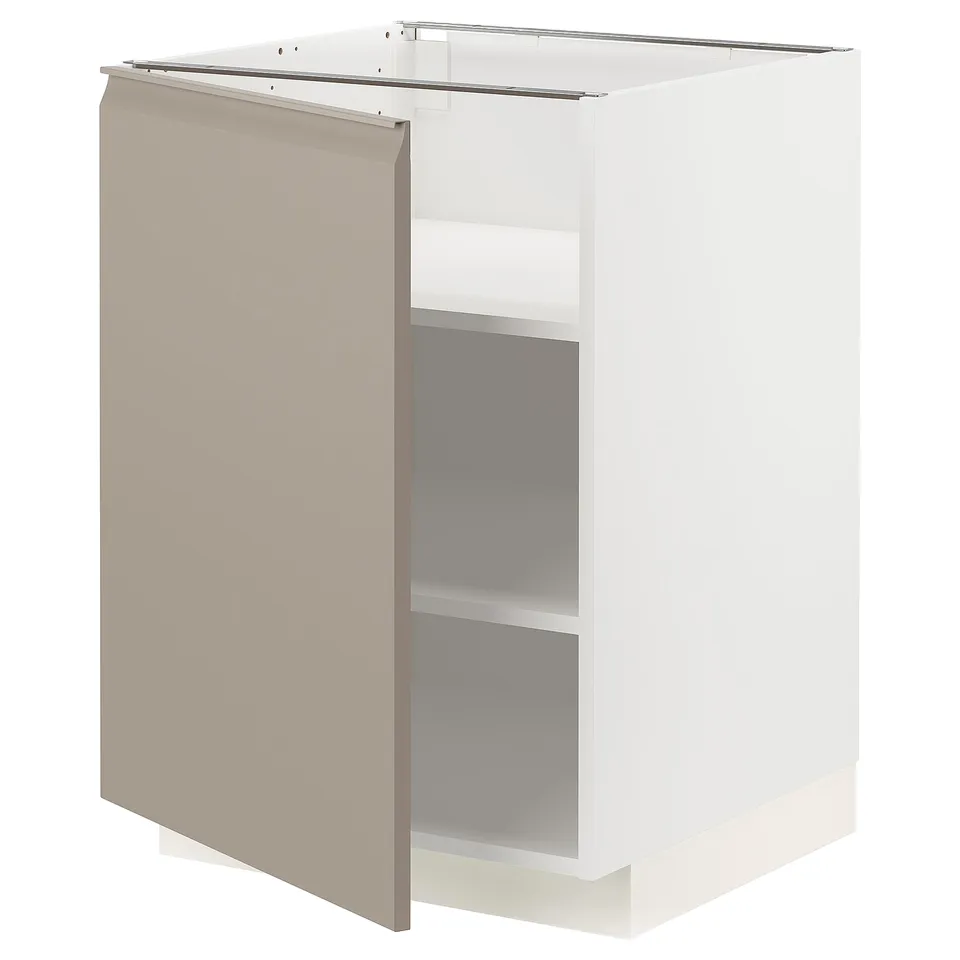 METOD kitchen cabinet with upplöv beige-grey doors, modern design, adjustable shelves.