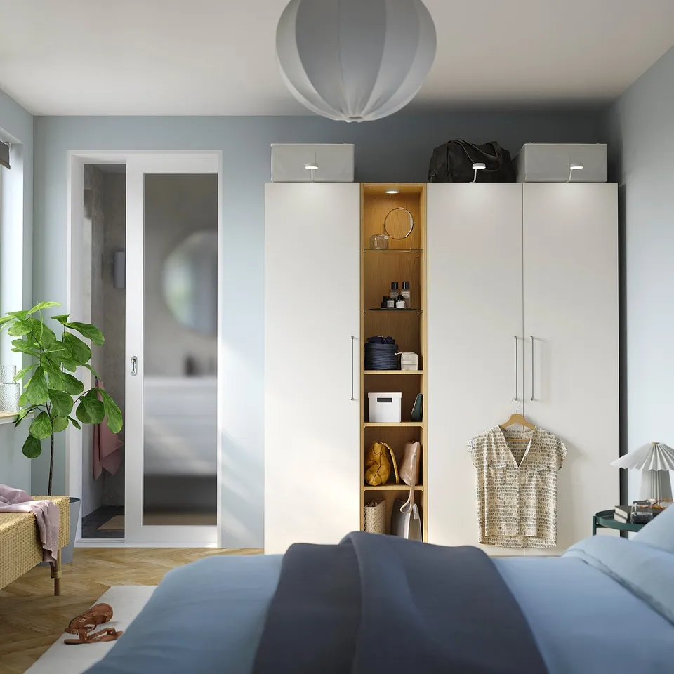 PAX / FORSAND Wardrobe combination, white white/oak effect, 185x60x201 cm