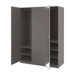 PAX / BERGSBO/ÅHEIM wardrobe combination, dark grey dark grey/mirror glass, Width 150.0 x Depth 60.0 x Height 201.2 cm