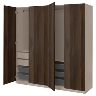 PAX / STORKLINTA wardrobe combination, grey-beige/dark brown stained oak effect, Width 200.0 x Depth 60.0 x Height 201.2 cm