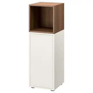 EKET cabinet combination with feet, white/brown walnut effect, 35x35x107 cm