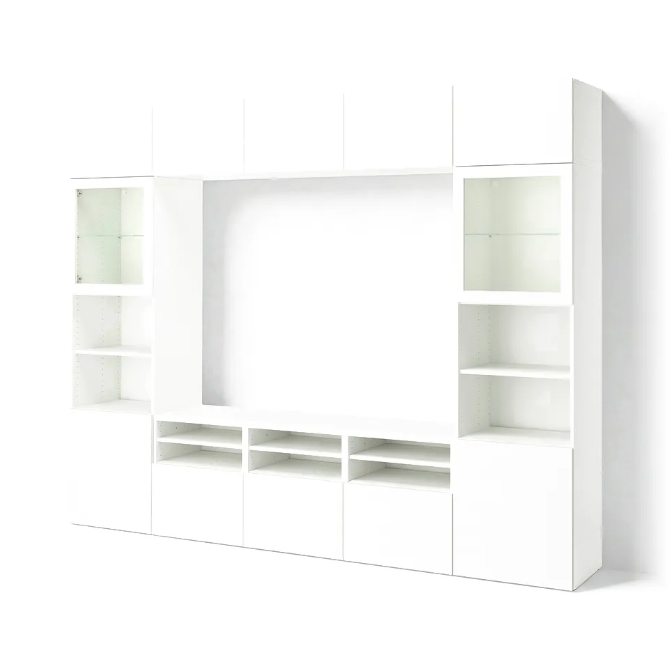 BESTÅ TV storage combination/glass doors, white/Förvaltare white, 300x42x231 cm