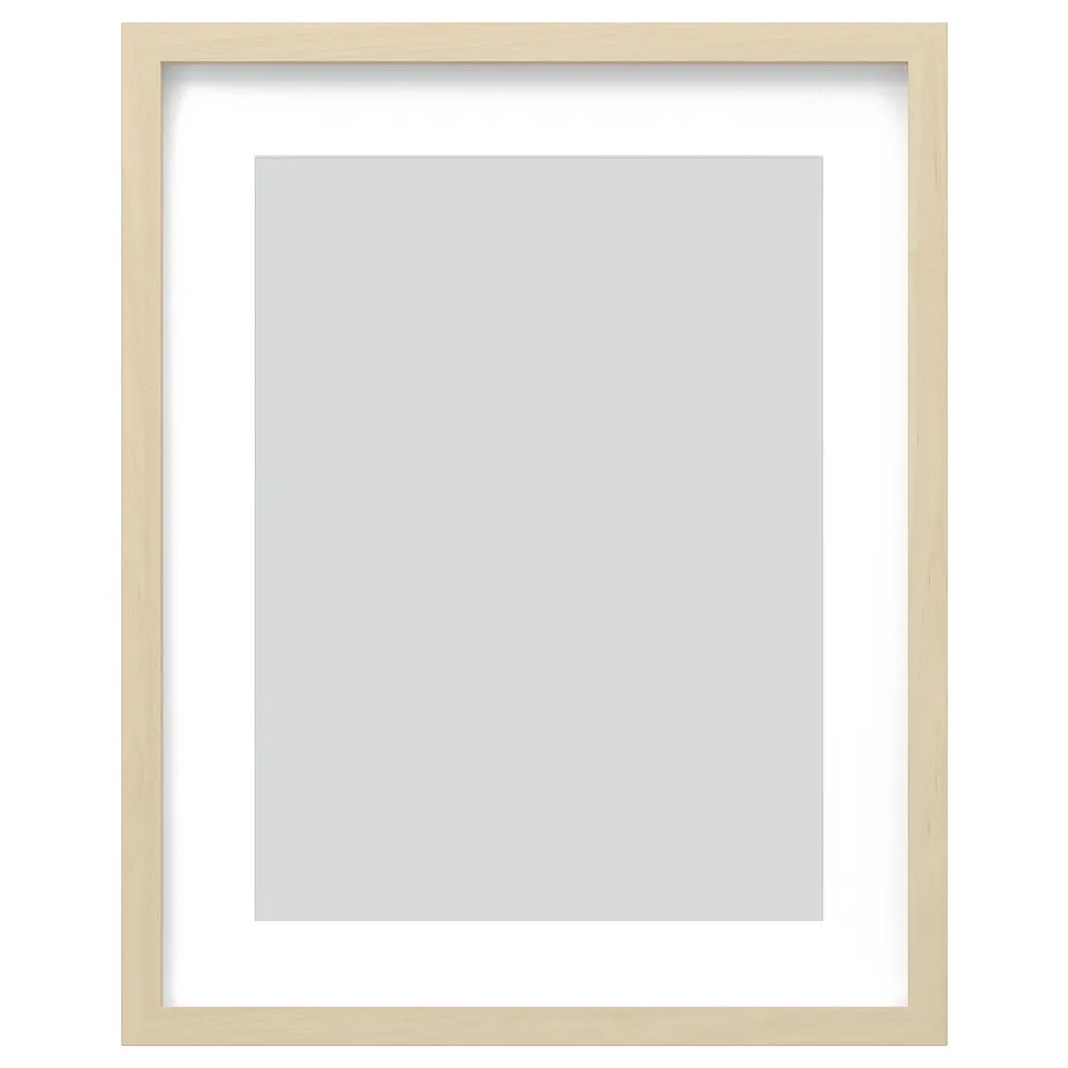 RÖDALM gold photo frame - modern, minimalist design, square shape, light wooden colour, holds 8x10 photo.