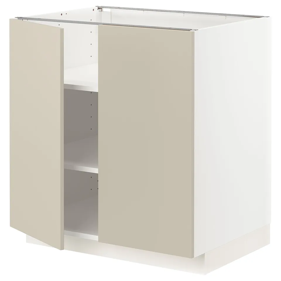 METOD kitchen cabinet in beige with smooth finish and adjustable shelves.