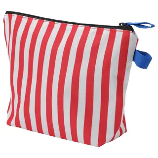 SKOGSSALLAT toiletry bag, red/white/striped, Depth 10 x Height 21 x Width 30 cm