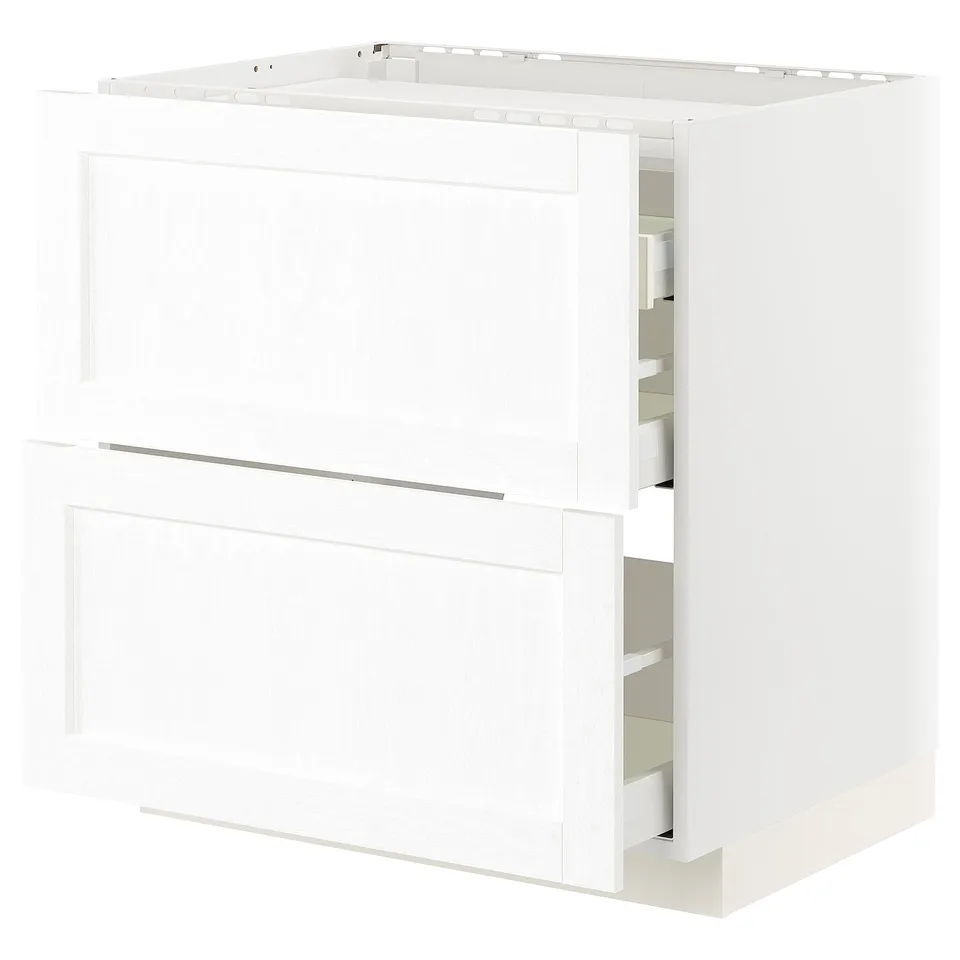White METOD kitchen cabinet with pull-out drawers, smooth finish.