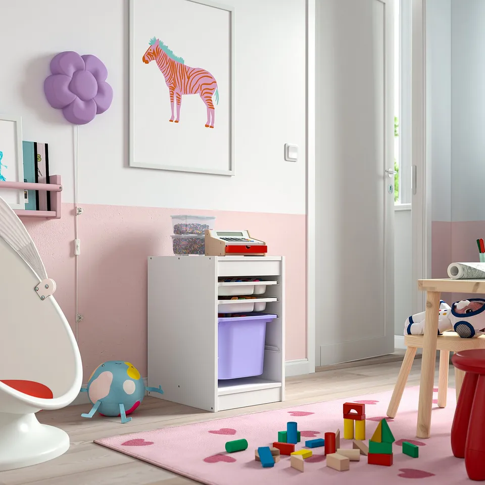 TROFAST Storage combination with box/trays, white white/lilac, 34x44x56 cm